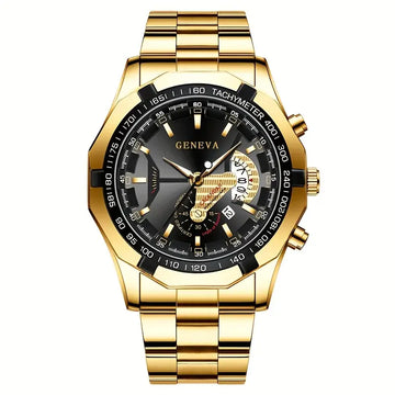 Geneva Men’s Luxury Quartz Watch – Golden Edition