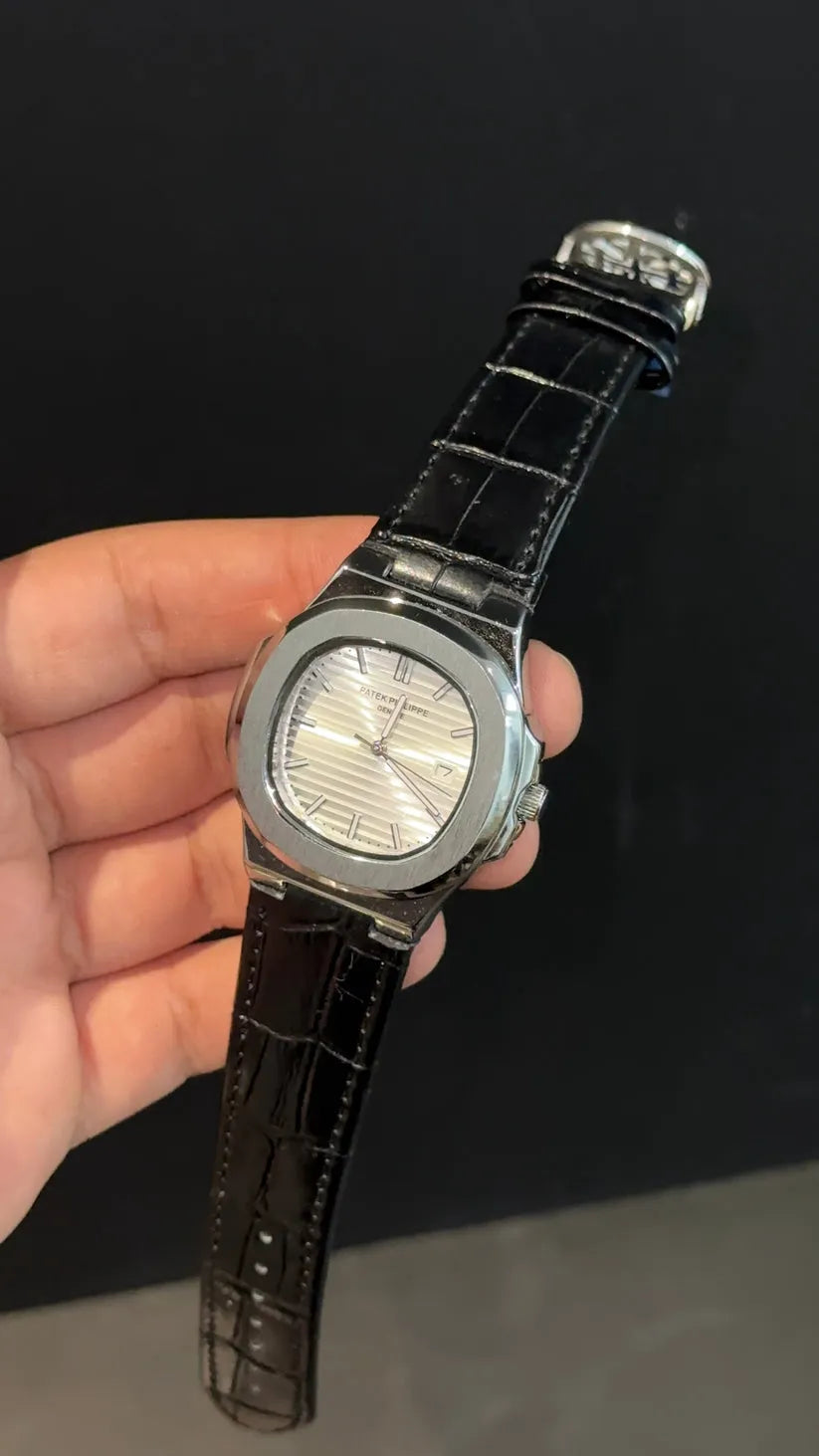 Patek Philipps White Dial | Black Leather Strap