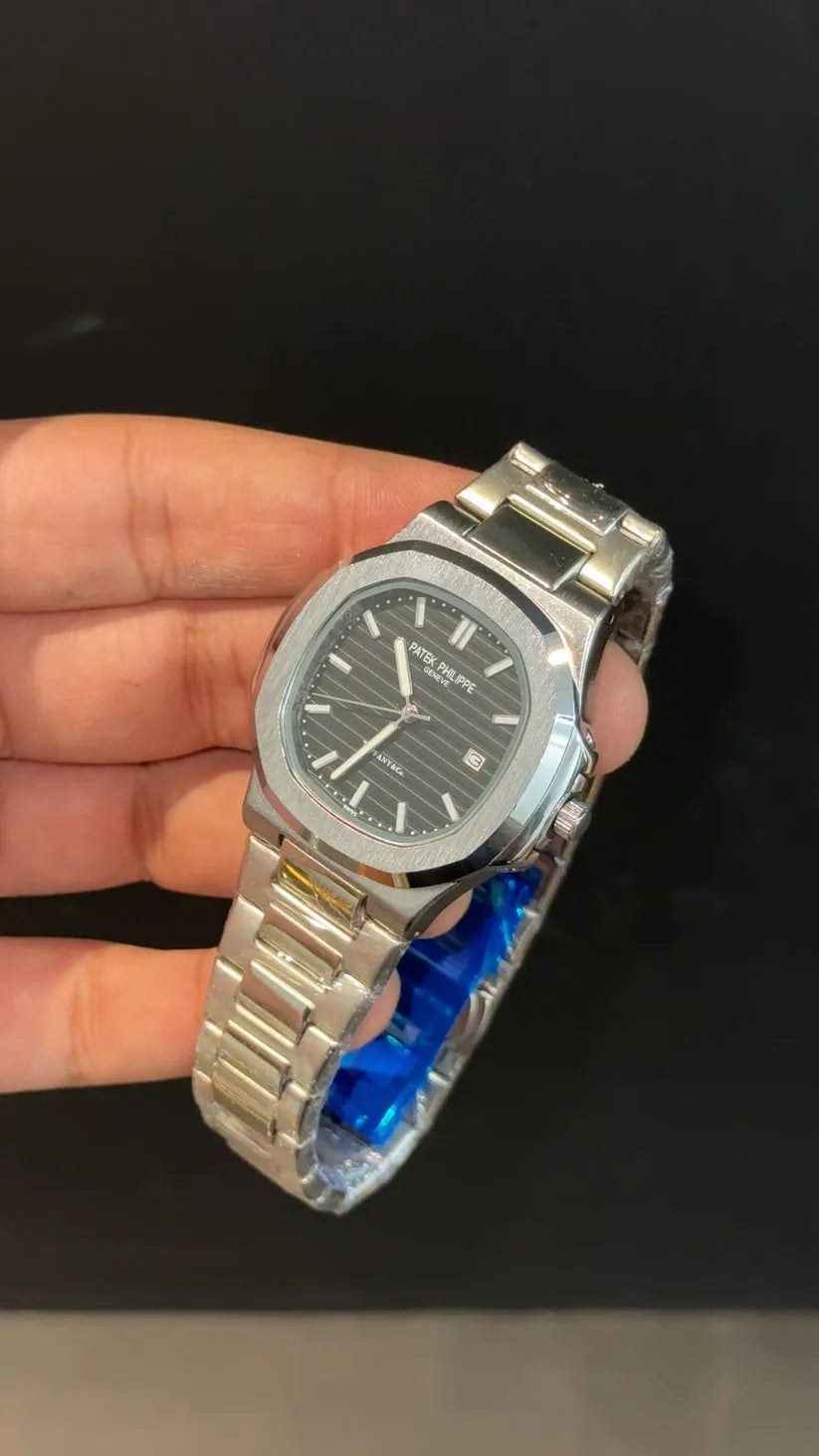 Patek Philippe Silver Chain Black Dial
