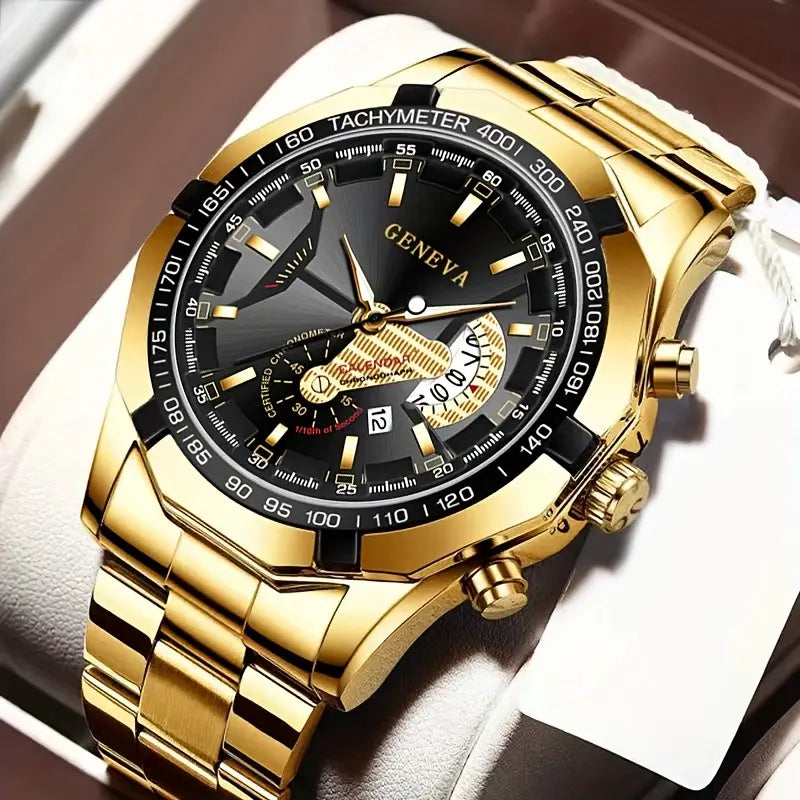 Geneva Men’s Luxury Quartz Watch – Golden Edition